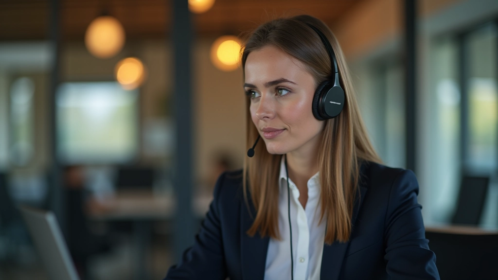 Duas mulheres em ambiente corporativo, uma ao telefone com headset, profissionalismo em atendimento ao cliente